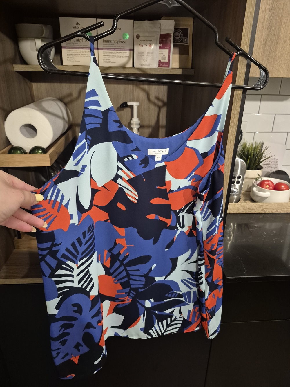 Essentials blue navy and red abstract floral cami